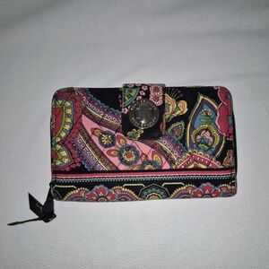 Vera Bradley Pink and Black Paisley Organizer Wallet 7.5" x 4.5" Excellent!